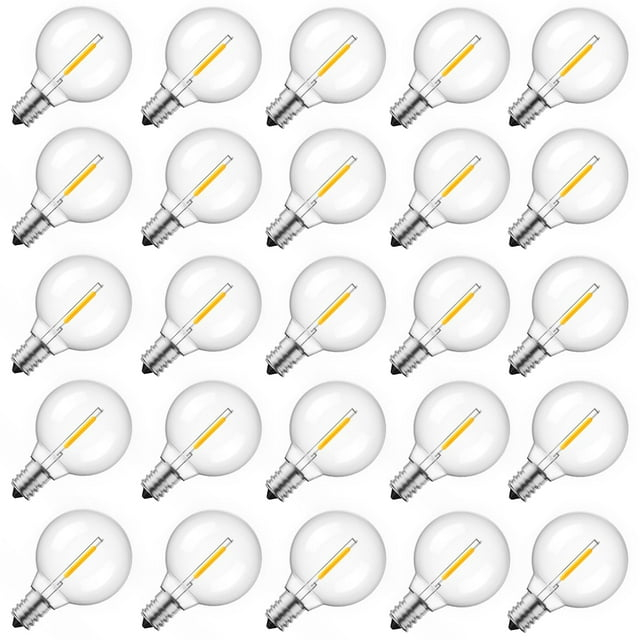 KY G40 Replacement LED Light Bulbs, 25 Pack Clear Globe Bulb fits E12 C7 Candelabra Screw Base Sockets, 1.5 Inch Dimmable Edison Light Bulbs for Indoor Outdoor Patio Decor, Warm White