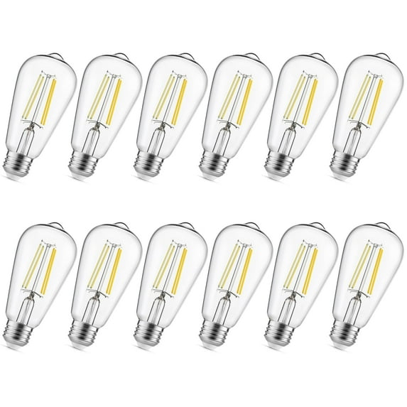 KY Vintage LED Edison Bulbs 6W, Equivalent 60W Incandescent, Warm White 2700K, ST58 Antique LED Filament Bulbs with 90+ CRI, E26 Medium Base,Dimmable, Clear Glass, Pack of 6