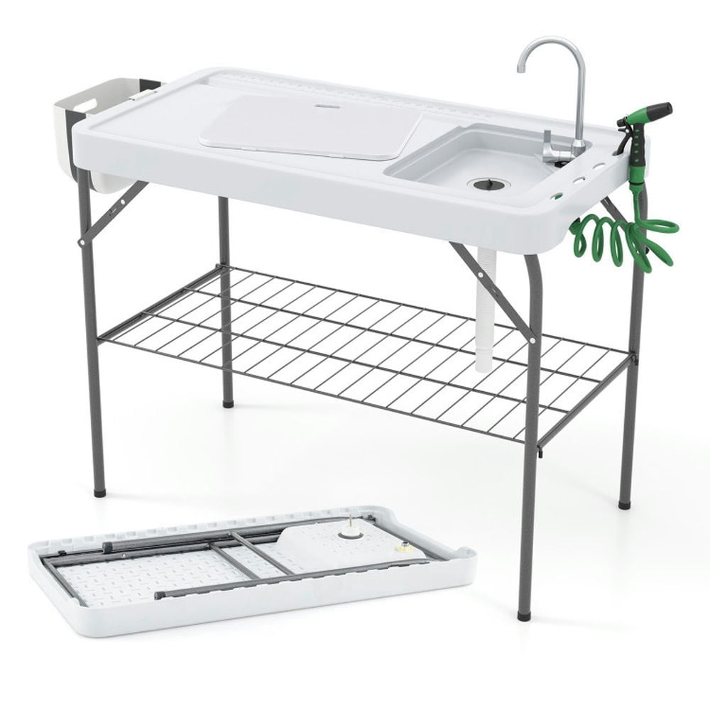 Kadyn 2 in 1 Folding Fish Cleaning Table with Sink and Faucet for Patio BBQ