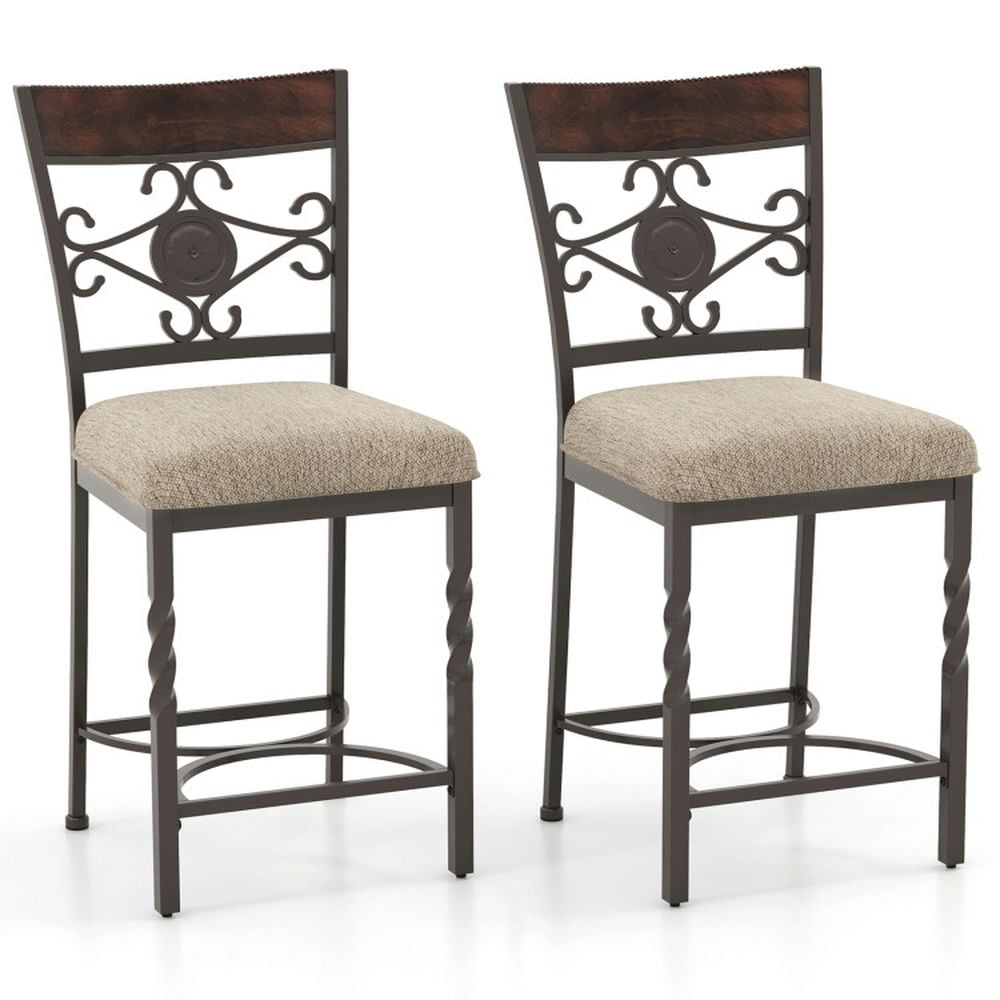 Kadyn Bar Stools, Barstools, Counter Stools, Island Stools, Bar Chairs,Set of 2 25 inches Bar Stools with Rust-proof Metal Frame and Soft Sponge Seat-Brown