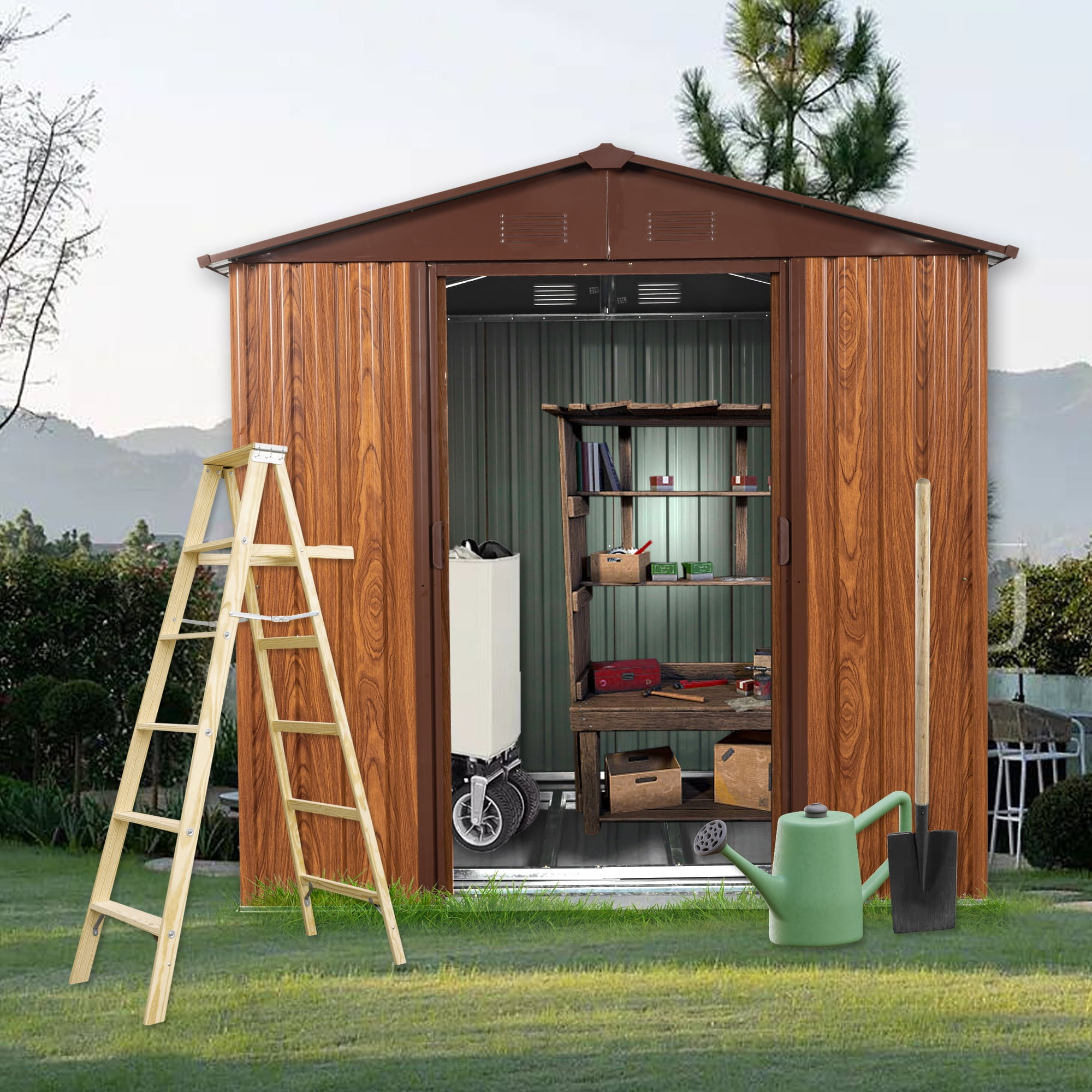 Kadyn Heavy Duty Storage House,Tool Shed Storage House, 6ft x 6ft Outdoor Metal Storage Shed with Metal Floor Base ,With window