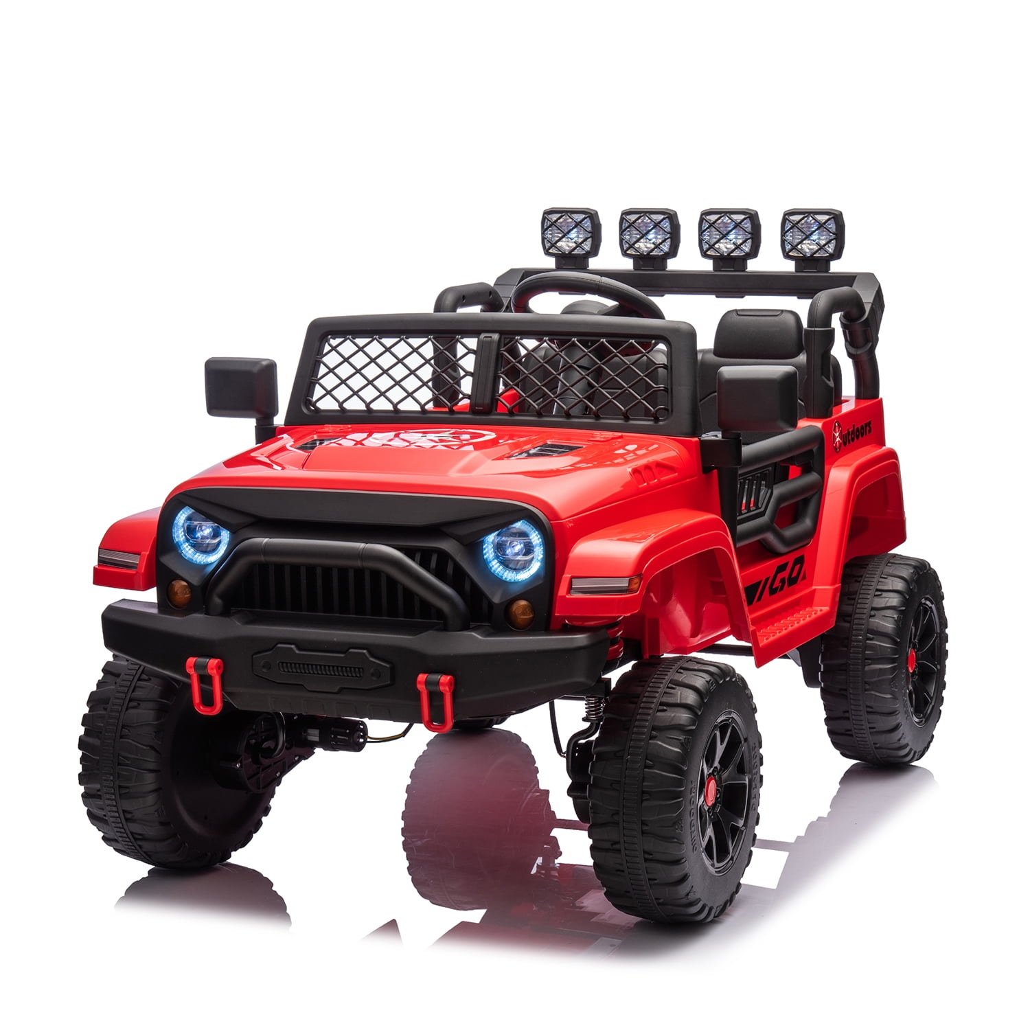 FINITO 24V Kids Ride On Car 2-Seater Jeep 4WD Electric Toy Car 4 Wheels Battery Powered Truck with Remote Control Bluetooth Music Player Gift for Boys Girls Age 3+, Red
