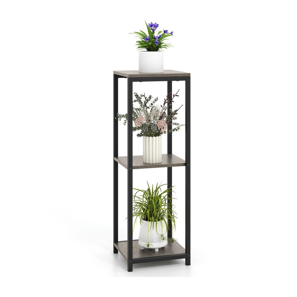 Kadyn Plant Stand, Plants Shelf, Plant Flower Holder, 3-Tier Tall Metal Plant Stand Corner Plant Holder with Anti-tipping Device-Black & Gray