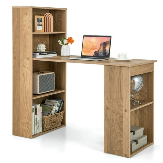 Kadyn Writing Study Desk, Computer Desk, Laptop Workstation Desk,48 Inch Computer Desk with 4-Tier Bookcase and CPU Stand-Natural
