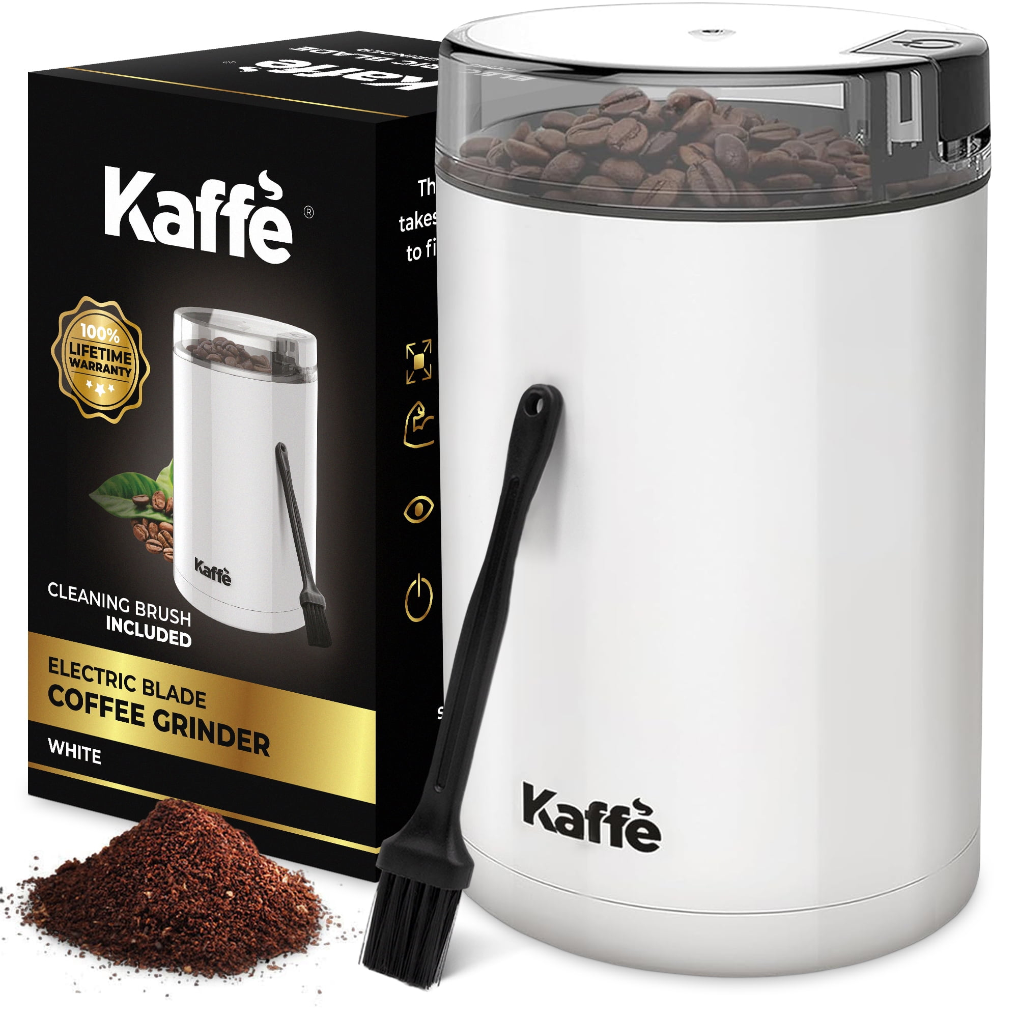 Kaffe Molinillo de Café Eléctrico (3,5 Oz/14 Tazas), los Mejores Molinillos de Café Reducen el Precio con Cepillo de Limpieza Gratuito, Blanco