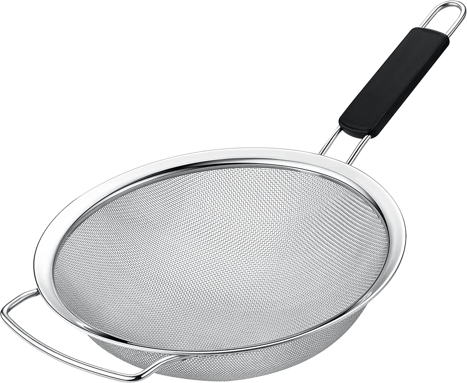 Kafoor 9" Large Fine Mesh Strainer with Thermo Plastic Rubber Handle - Sieve Fine Mesh Stainless Steel - Ideal to Strain Pasta, Quinoa and Rice.