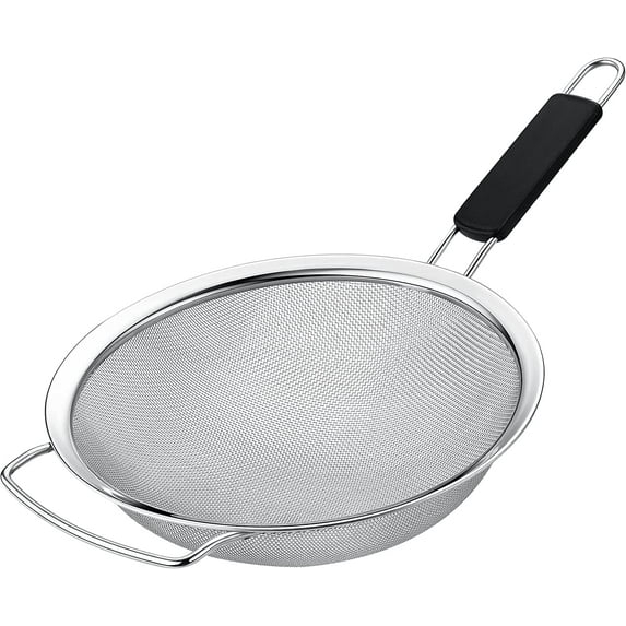 Kafoor 9" Large Fine Mesh Strainer with Thermo Plastic Rubber Handle - Sieve Fine Mesh Stainless Steel - Ideal to Strain Pasta, Quinoa and Rice.