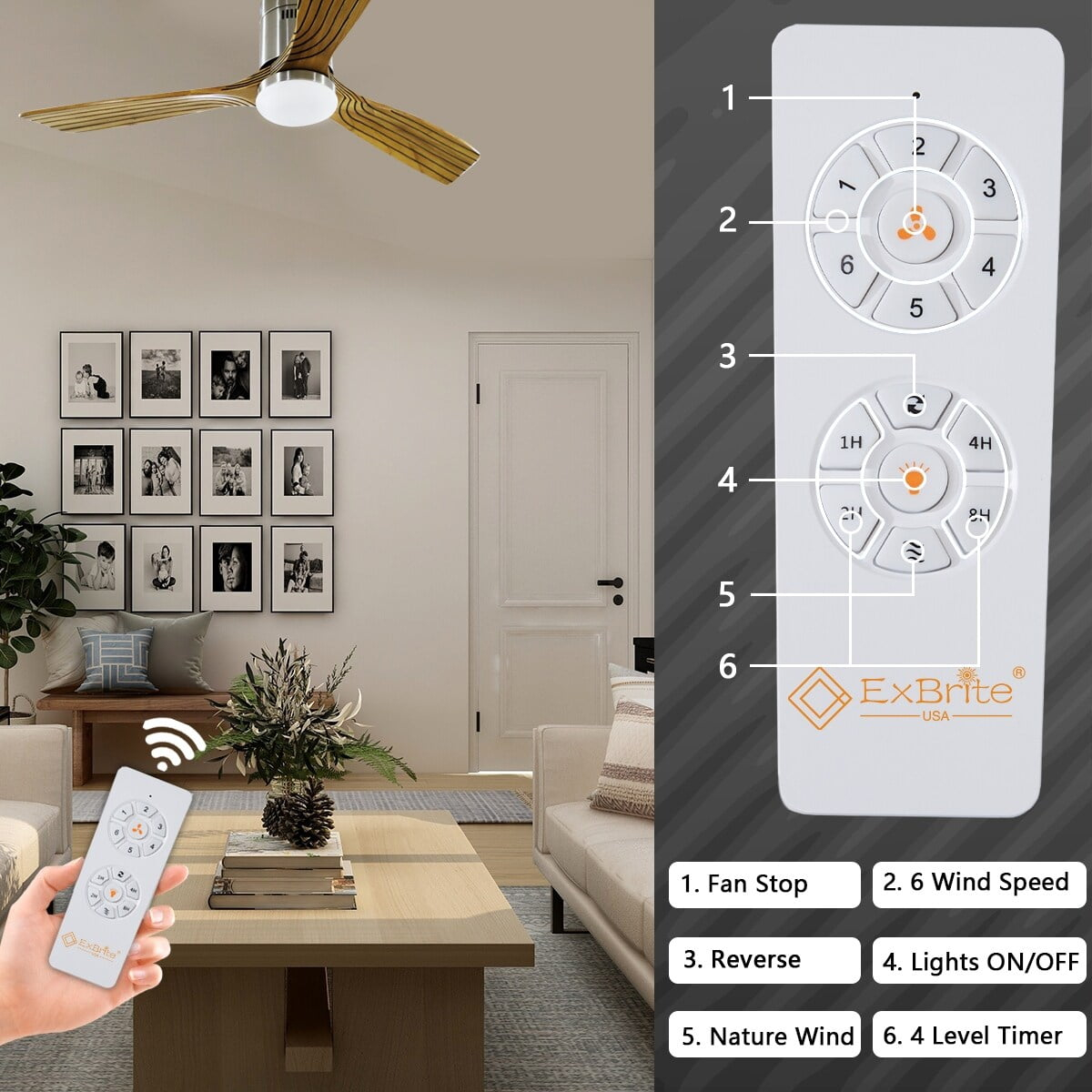 Kahomvis 52 in. LED Indoor Silver Ceiling Fan with Remote Control