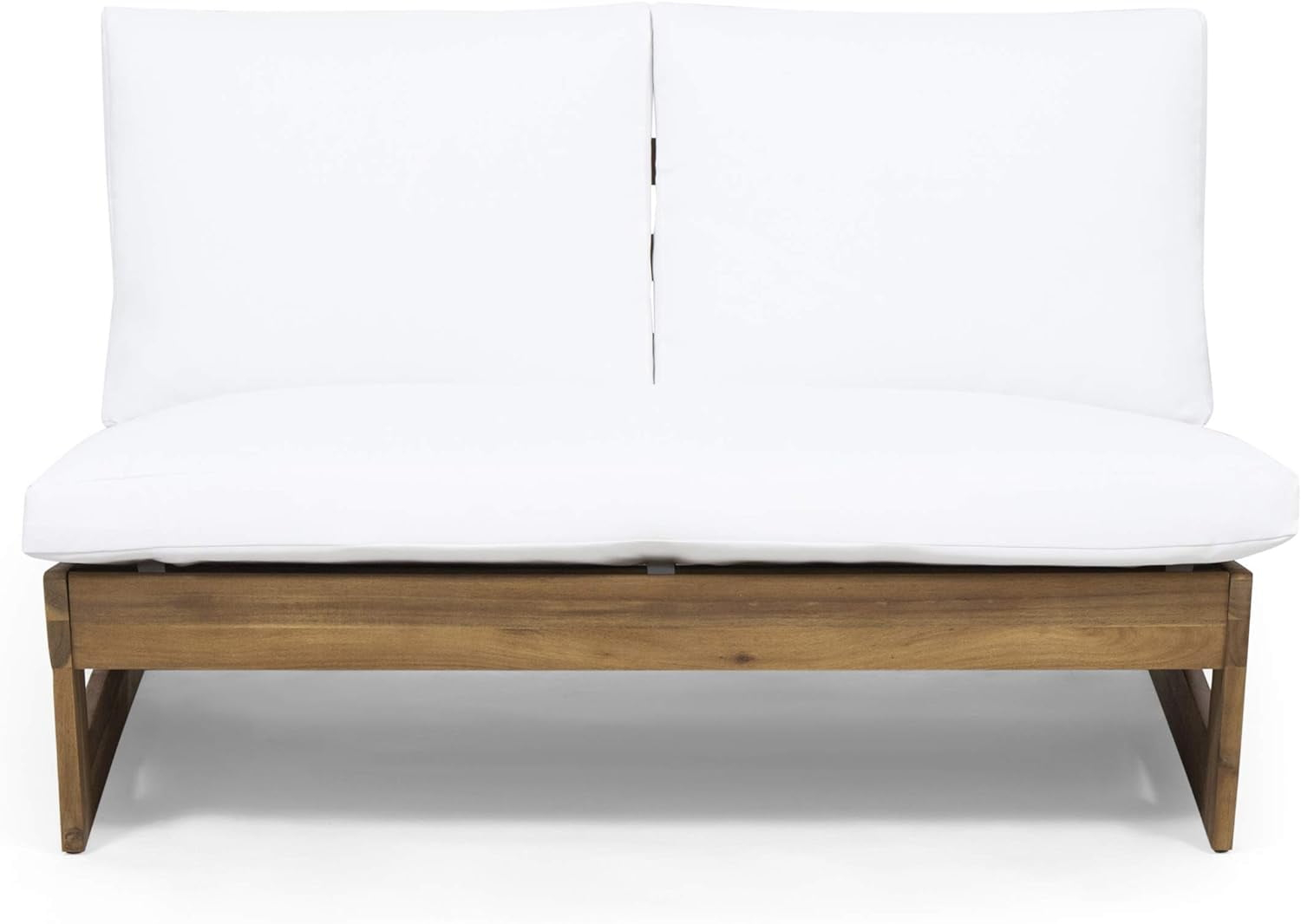 Roy Outdoor Acacia Wood Loveseat with Cushions, Teak and White