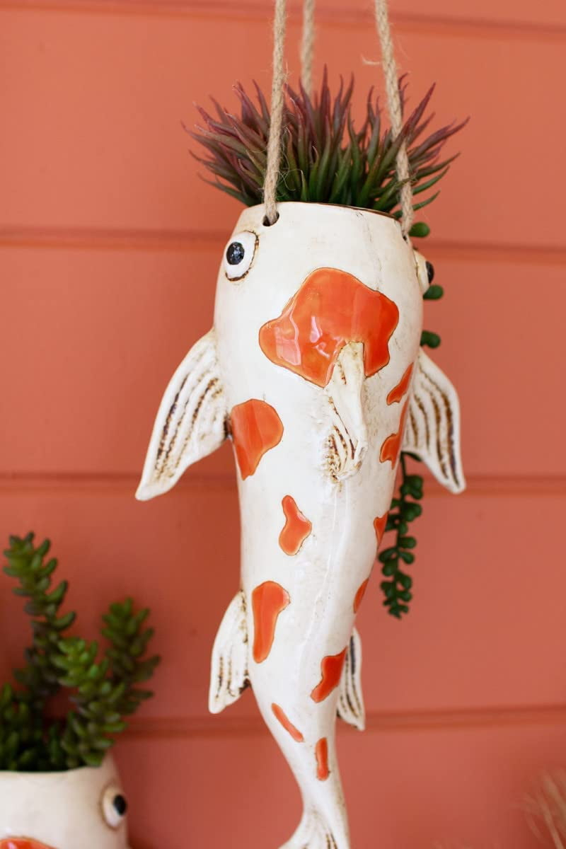 Werqueid CDV2165 Koi Fish Hanging Planter, 13-inch Height, Ceramic