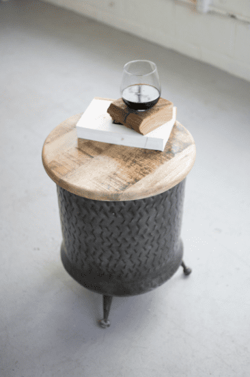 Kalalou Cylinder Shaped Metal Side Table With Mango Wood Top NMG1016