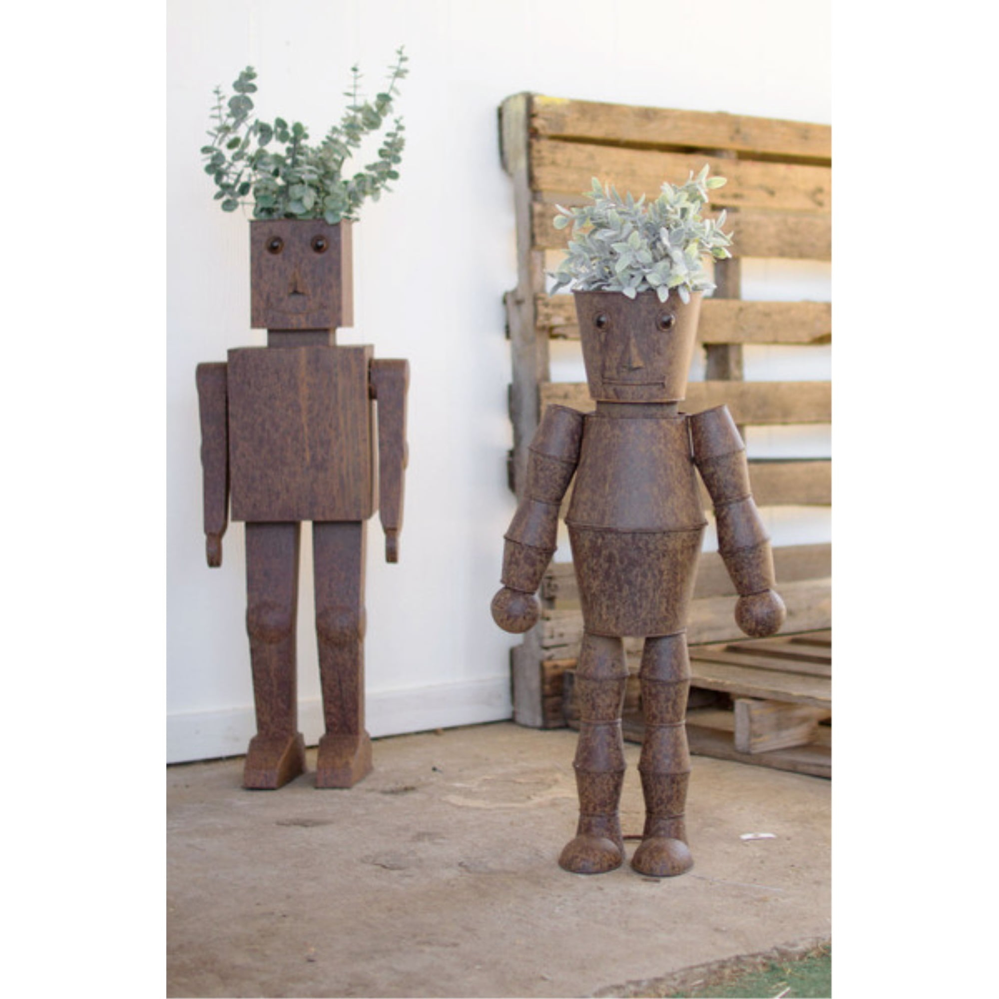 Kalalou Set of 2 Metal Robot Planters CZG1270