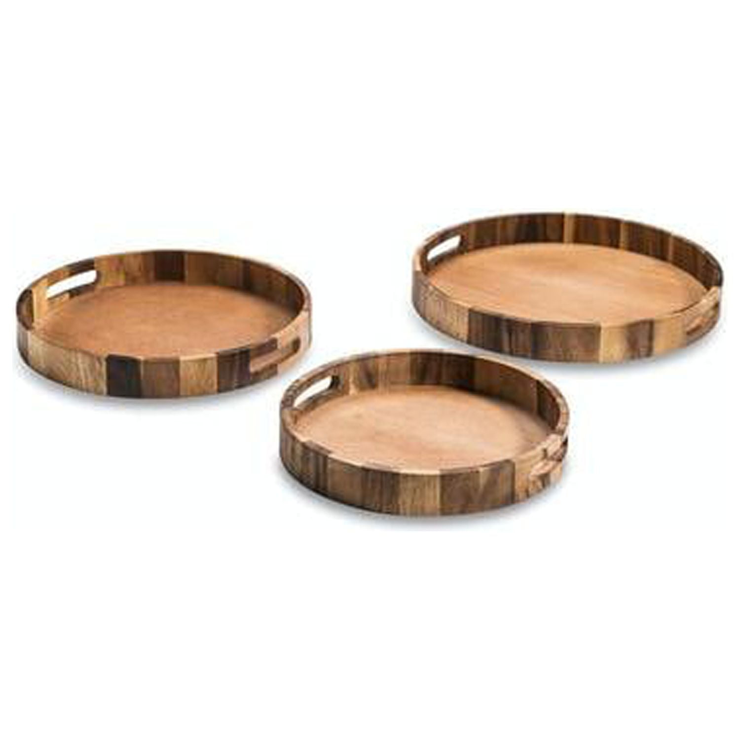Kalmar Home Solid Acacia Wood Set of 3 Round Serving Trays