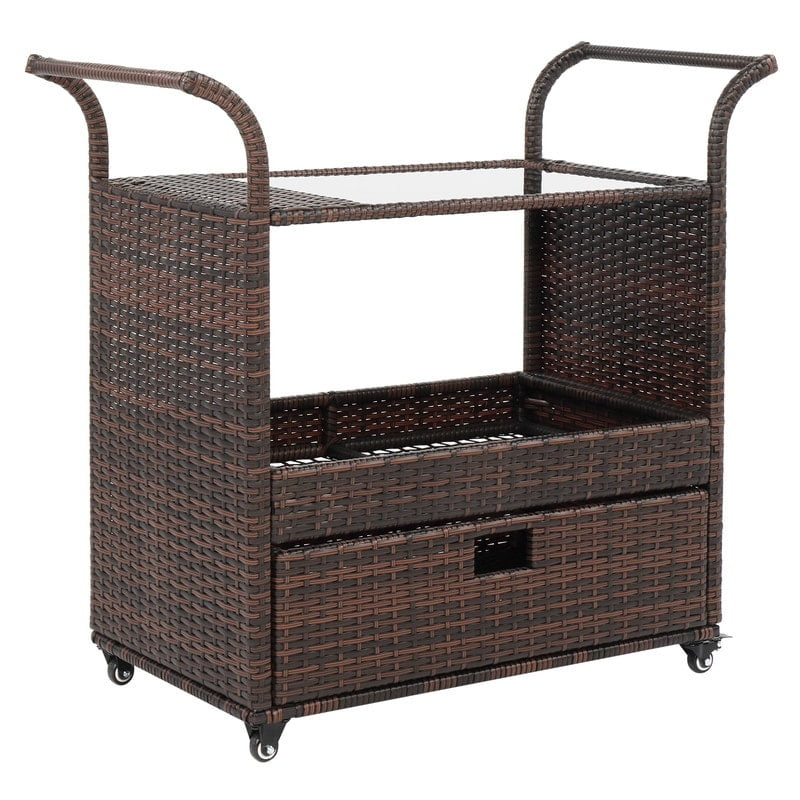 Karl Home Outdoor Wicker Bar Cart