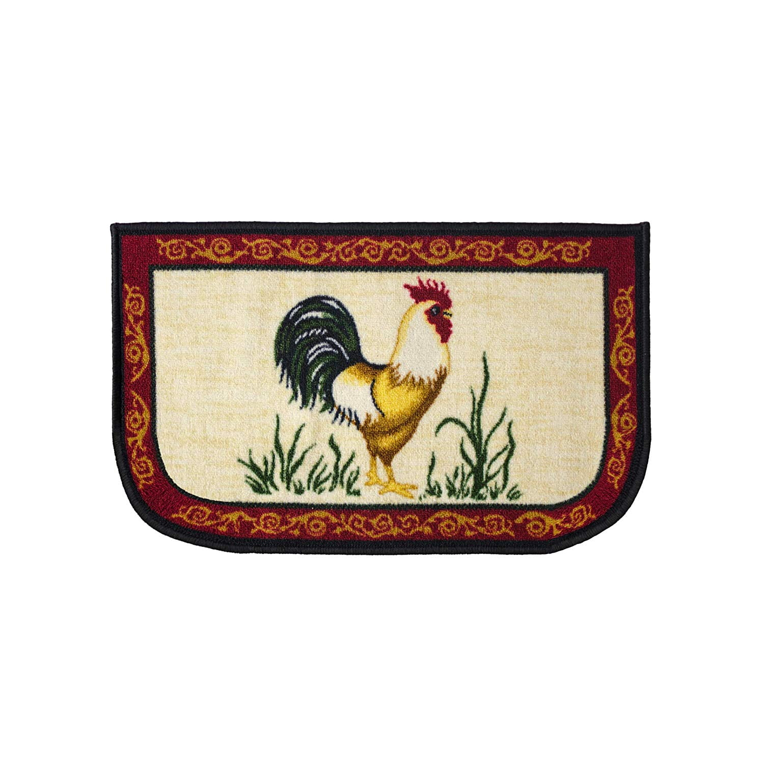 Kashi Home  Kitchen Rug, Printed Durable Non Slip Floor Mat, Pretty Farmhouse Design 18x30 D-Shape - Dot Rooster