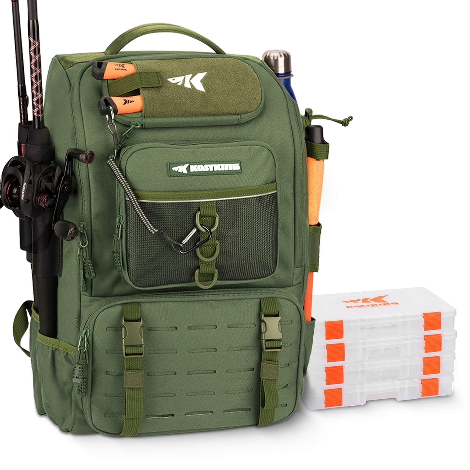 KastKing Fishing Tackle Backpack with Rod Holders 4 Tackle Boxes,Fishing Bag Storage Fishing Gear and Equipment- Green