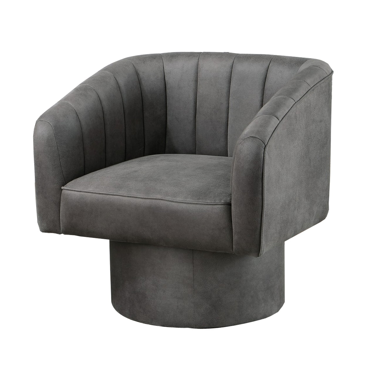 Kate 30 Inch Accent Chair, 360 Swivel Seat, Vegan Faux Leather, Dark Gray - Saltoro Sherpi
