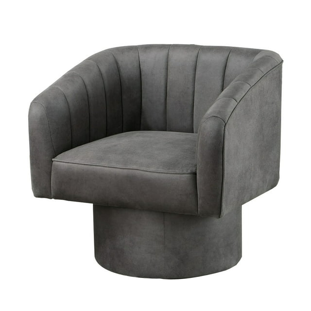 Kate 30 Inch Accent Chair, 360 Swivel Seat, Vegan Faux Leather, Dark Gray - Saltoro Sherpi
