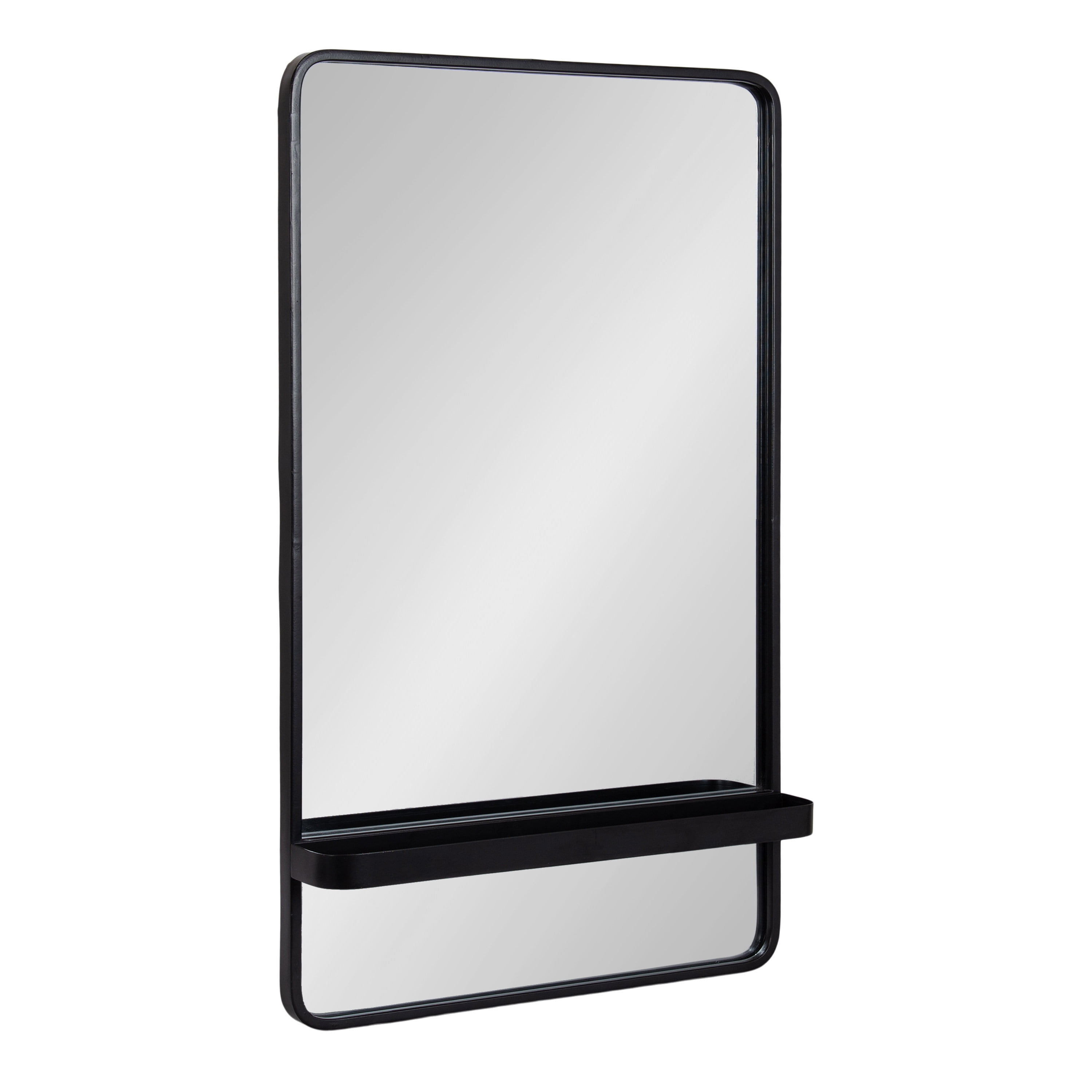 Kate and Laurel Estero Modern Metal Rectangle Mirror with Rounded Shelf, 20 x 34, Black, Decorative Contemporary Rounded Rectangle Shelf Mirror for Living Room or Bedroom Storage and Display
