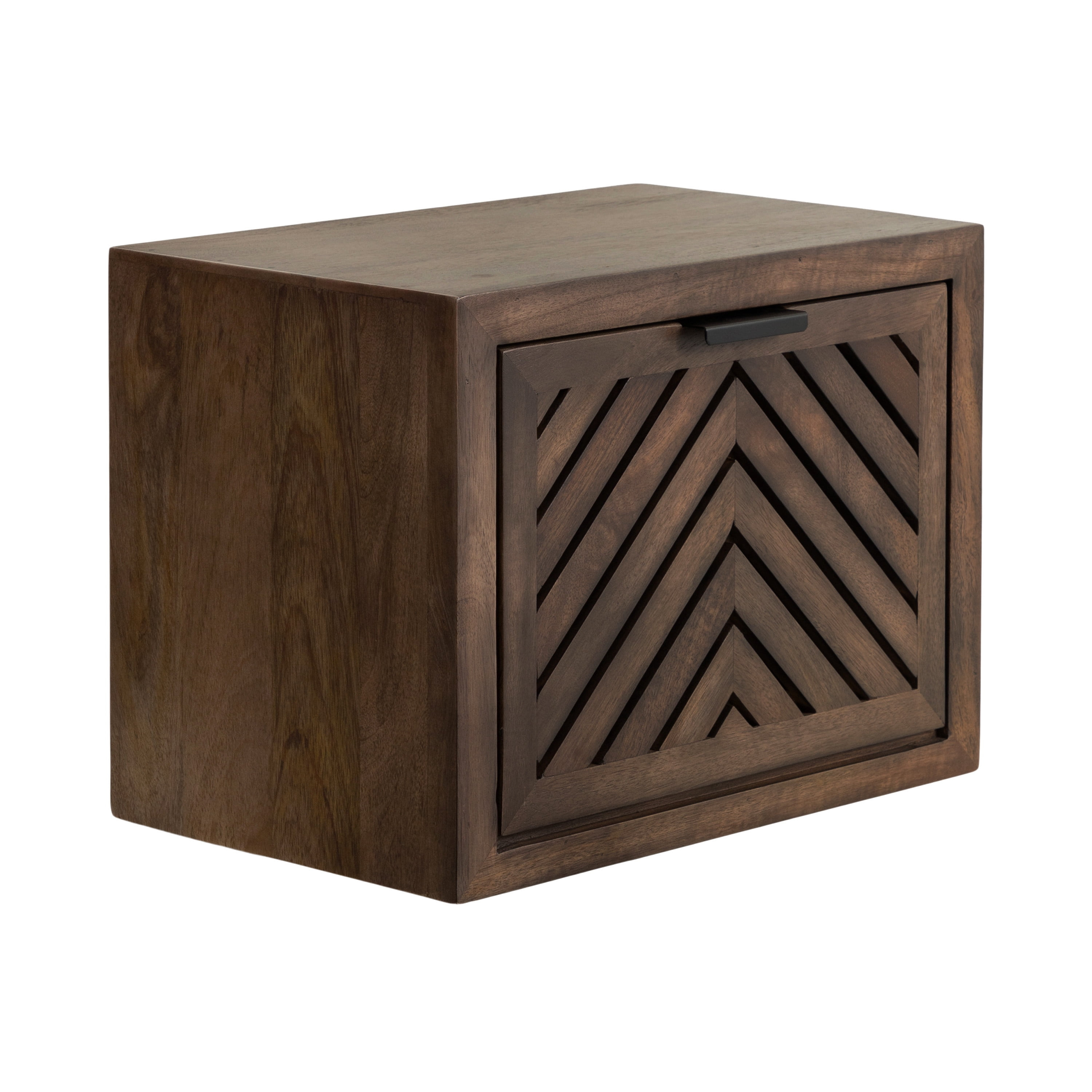 Kate and Laurel Mezzeta Modern Floating Shelf Side Table with Storage Cubby, 16 x 10 x 12, Natural Wood, Decorative Slatted Wood Floating Nightstand with Pull Down Door for Use as Bathroom Storage