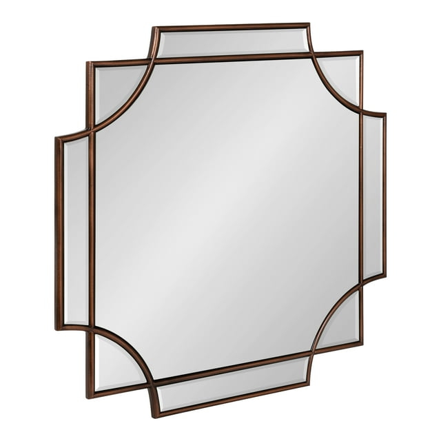 Kate and Laurel Minuette Traditional Square Mirror, 24 x 24, Bronze, Decorative Farmhouse Mirror with Elegant Scalloped Interlocking Geometry With Slim Profile