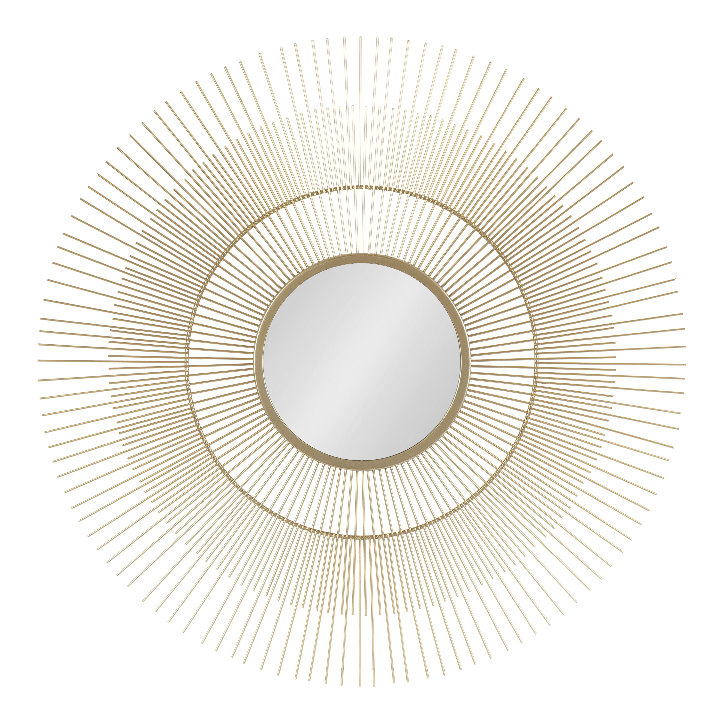 Kate and Laurel Quillet Mid-Century Round Decorative Wall Mirror, 26 Inch Diameter, Gold, Metal Circle Statement Piece Mirror with Detailed Sunburst Frame