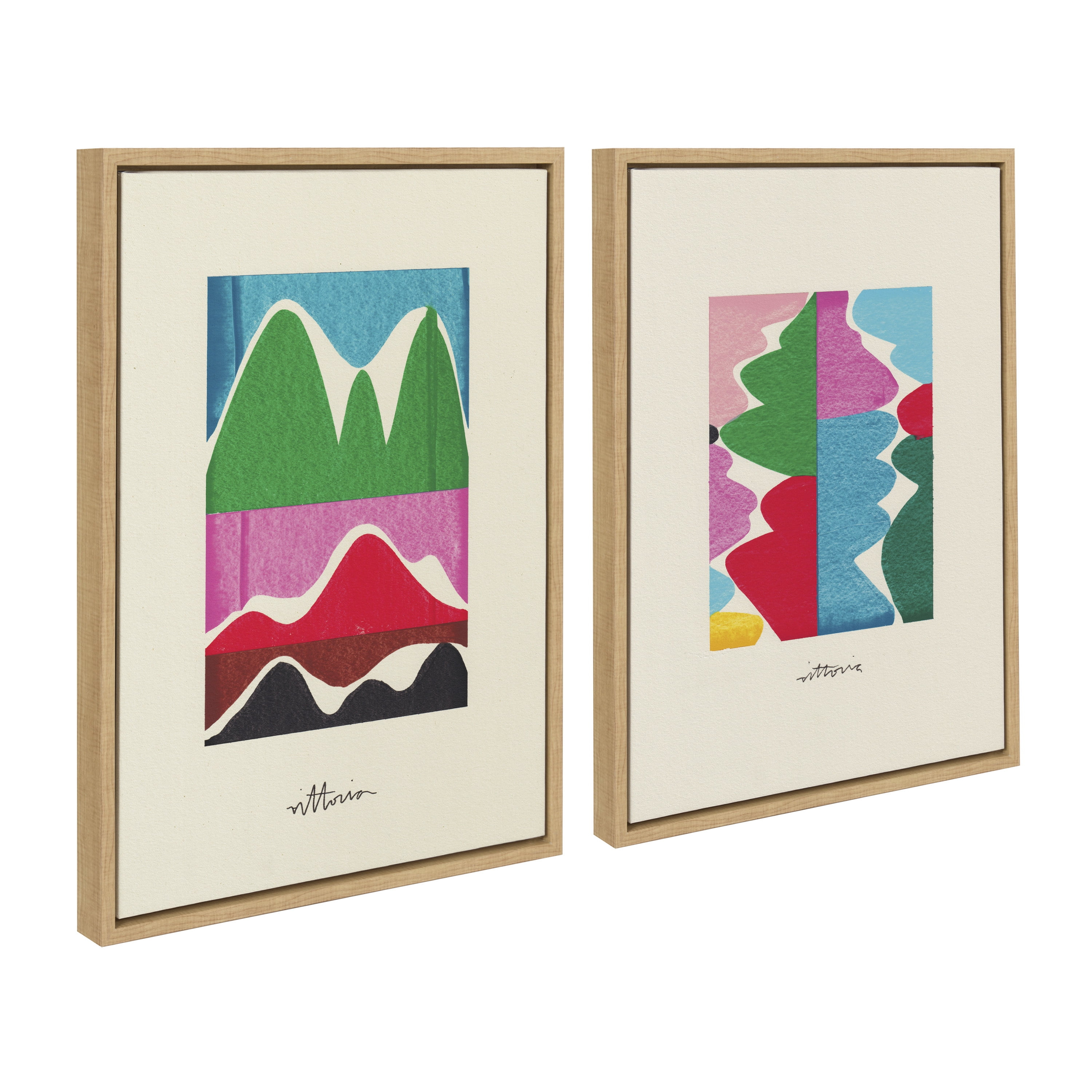 Kate and Laurel Sylvie Beyond Our Wildest Dreams and Remember When People Kissed Framed Canvas Wall Art Set by Amber Vittoria, 2 Piece Set 18x24 Natural, Modern Abstract Colorful Geometric Art Set