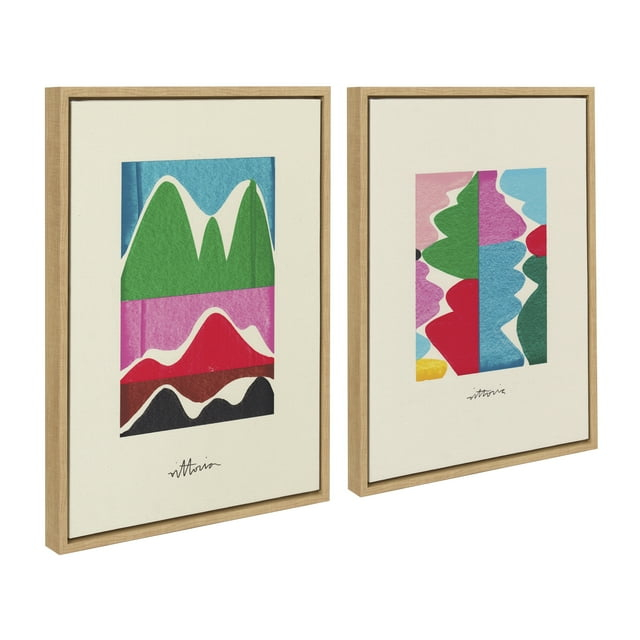 Kate and Laurel Sylvie Beyond Our Wildest Dreams and Remember When People Kissed Framed Canvas Wall Art Set by Amber Vittoria, 2 Piece Set 18x24 Natural, Modern Abstract Colorful Geometric Art Set