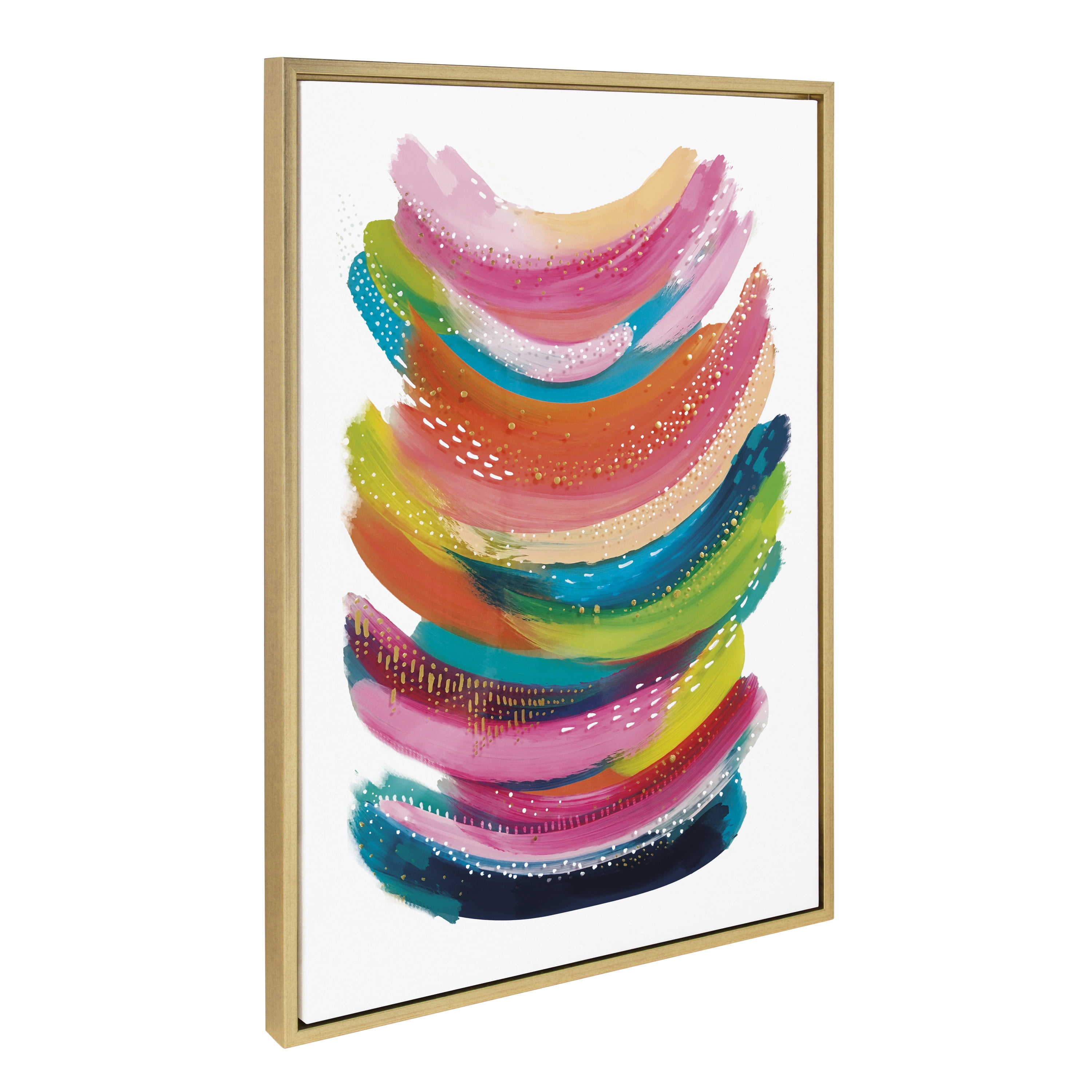 Kate and Laurel Sylvie Bright Abstract Framed Canvas Wall Art by Jessi Raulet of Ettavee, 23x33 Bright Gold, Modern Colorful Brushstrokes Art for Wall