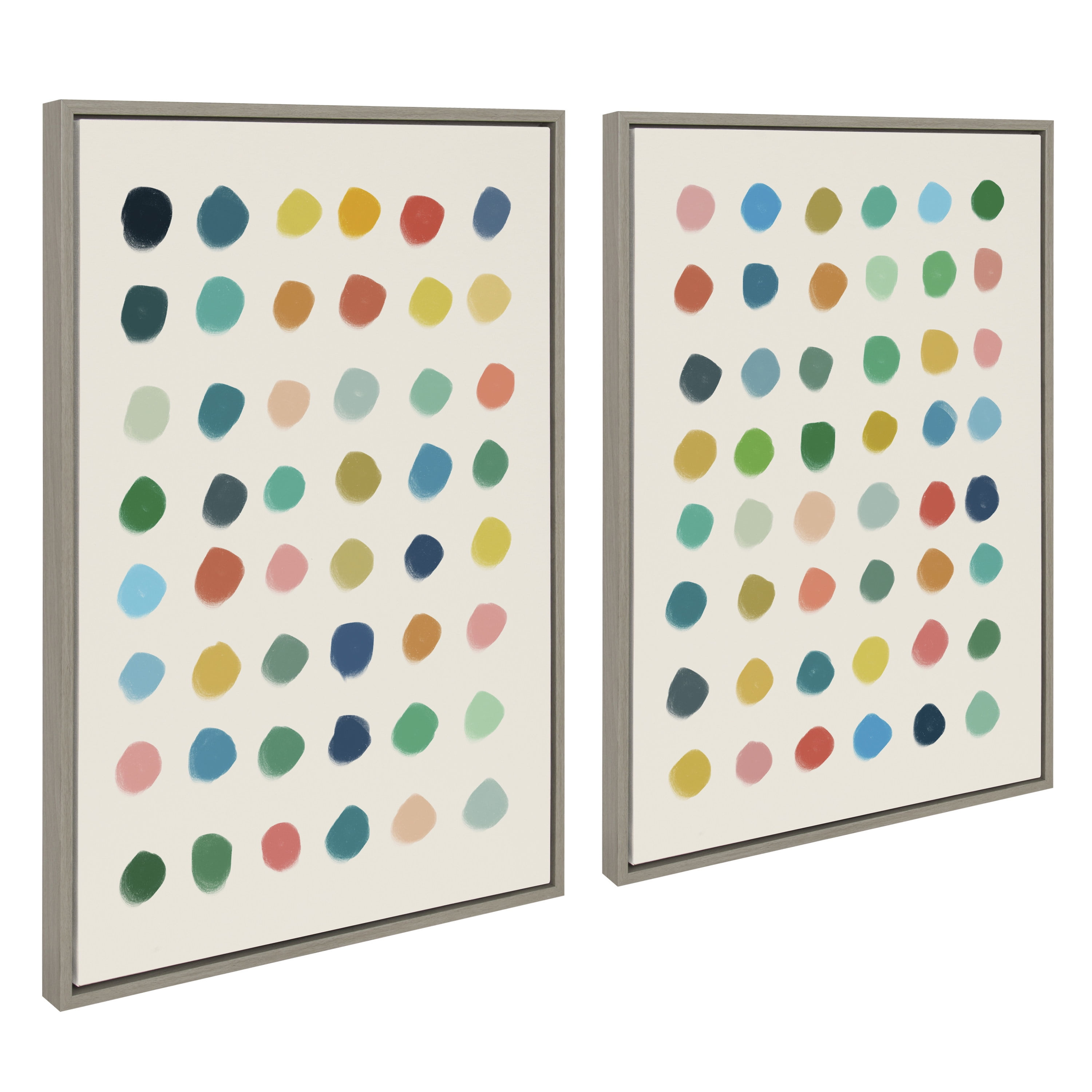 Kate and Laurel Sylvie Meditation 1 and 2 Framed Canvas Wall Art Set by Kelly Knaga, 2 Piece 23x33 Gray, Modern Abstract Colorful Polka Dot Art Set for Wall Home Decor