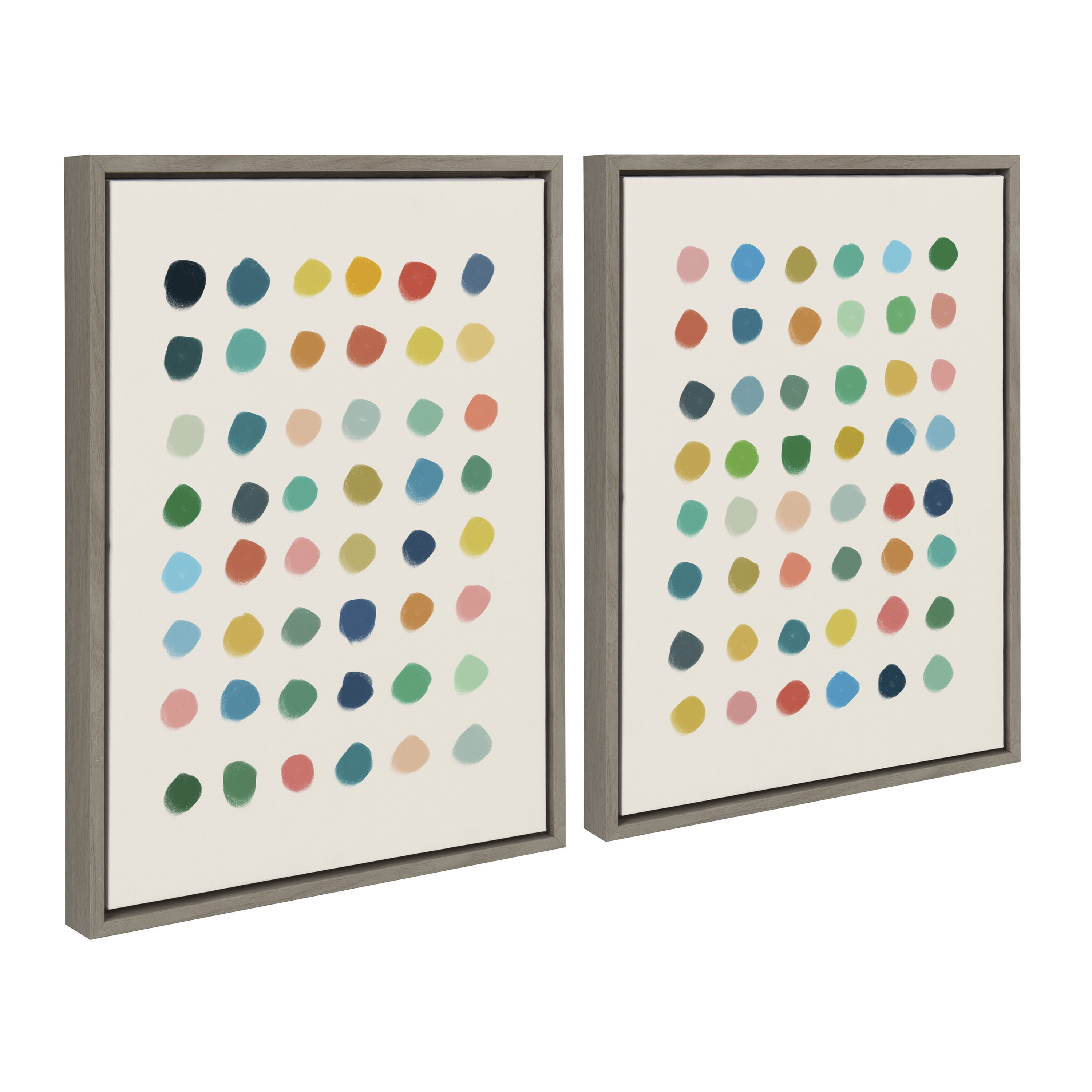 Kate and Laurel Sylvie Meditation 1 and 2 Framed Canvas Wall Art Set by Kelly Knaga, 2 piece 18x24 Gray, Modern Abstract Colorful Polka Dot Art Set for Wall Home Decor