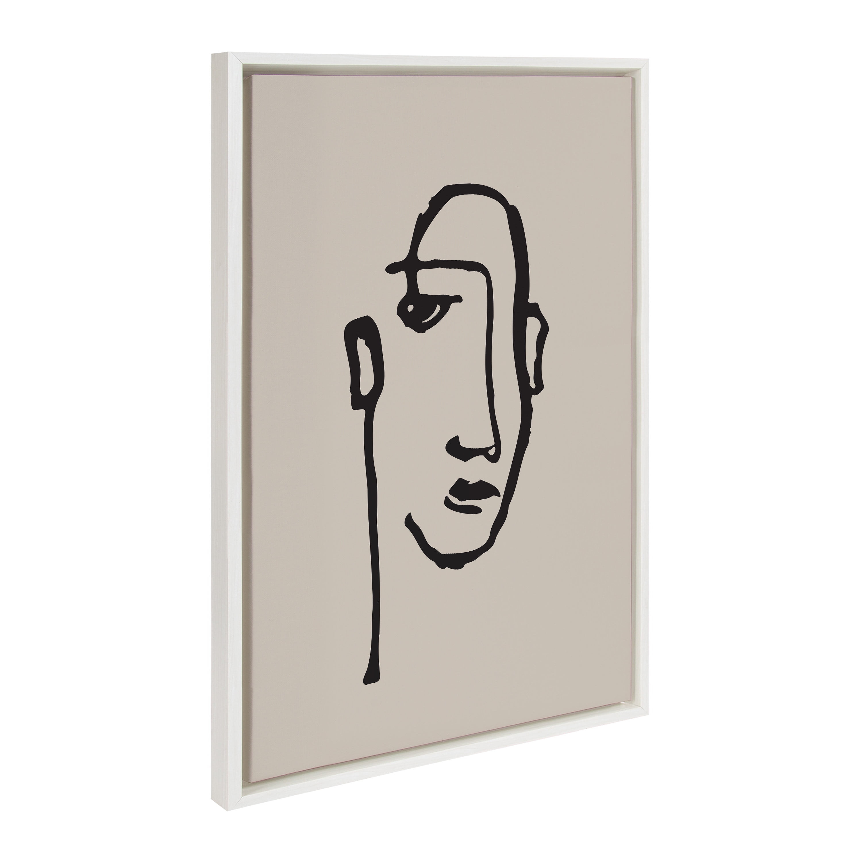 Kate and Laurel Sylvie Minimalist Neutral Line Art Drawing Face Framed Canvas Wall Art by The Creative Bunch Studio, 23x33 White, Modern Abstract Face Line Drawing Wall Decor