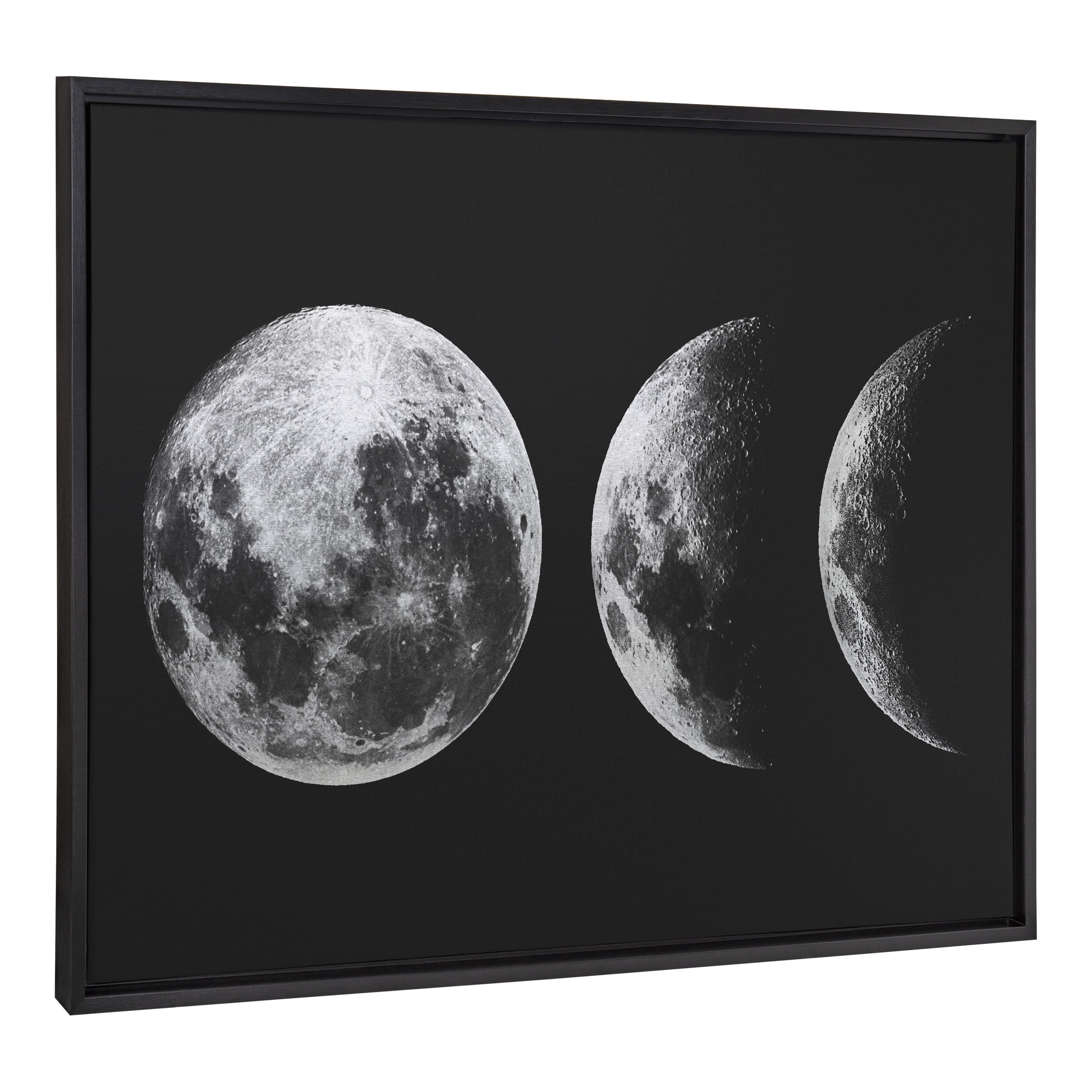 Kate & Laurel All Things Decor 28"x38" Sylvie Mod Moon Its Just a Phase BW Framed Metallic Canvas Wall Art by The Creative Bunch Studio: