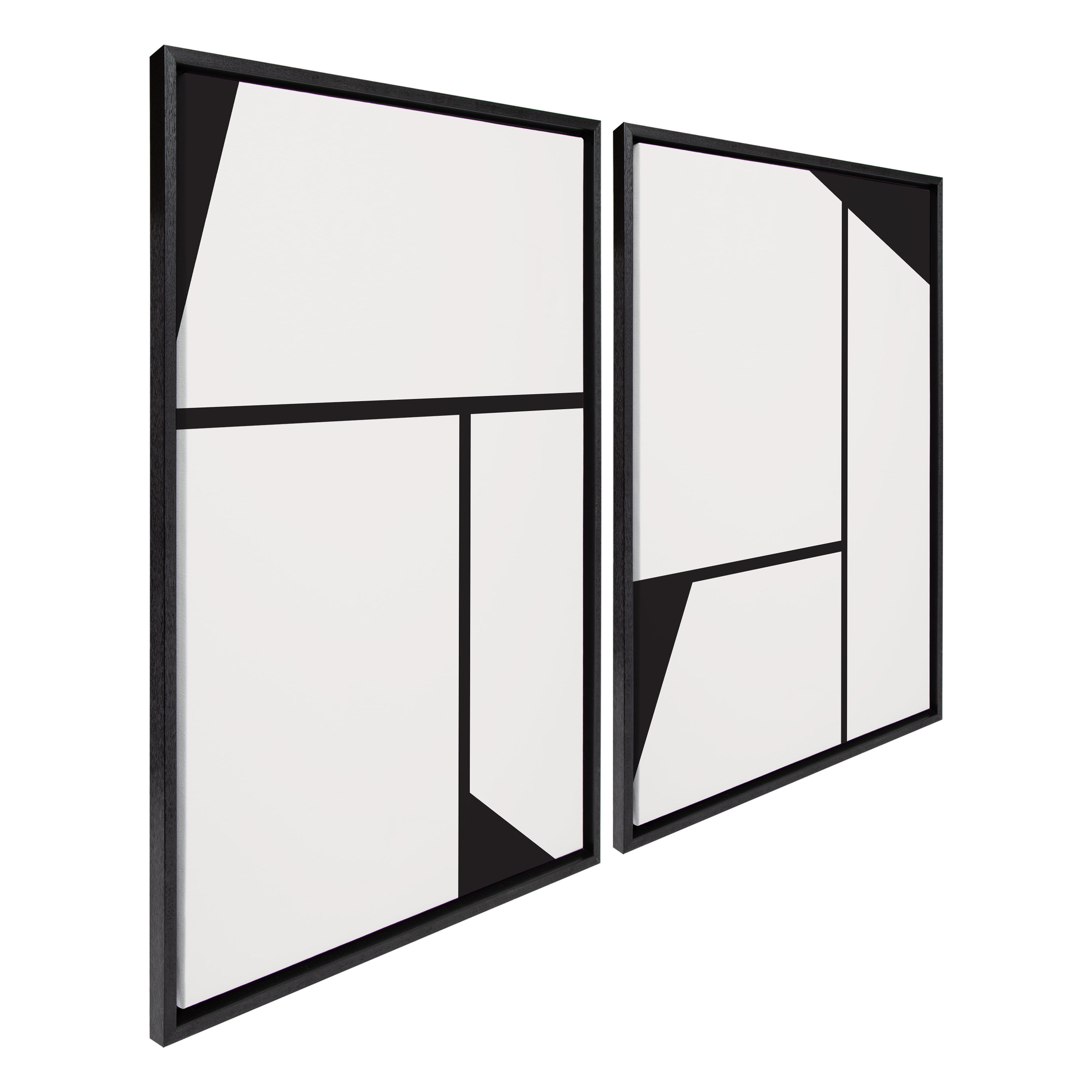 Kate and Laurel Sylvie Sleek Luxe Minimalist Black and White Abstract Framed Canvas Wall Art Set by The Creative Bunch Studio, 2 Piece 23x33 Black, Simple Minimal Art Set for Wall