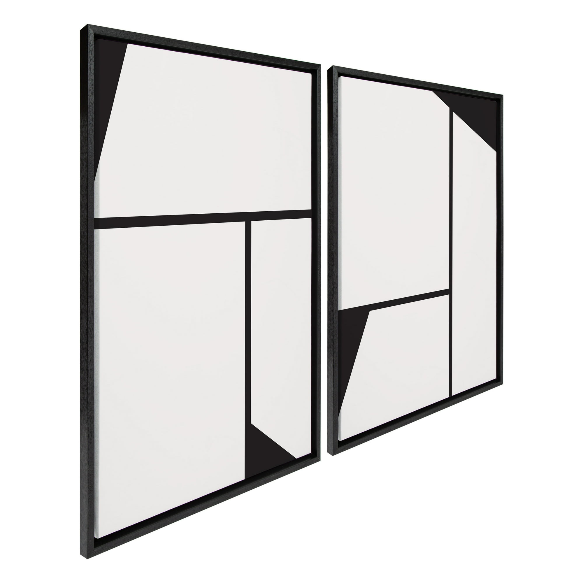 Kate and Laurel Sylvie Sleek Luxe Minimalist Black and White Abstract Framed Canvas Wall Art Set by The Creative Bunch Studio, 2 Piece 23x33 Black, Simple Minimal Art Set for Wall