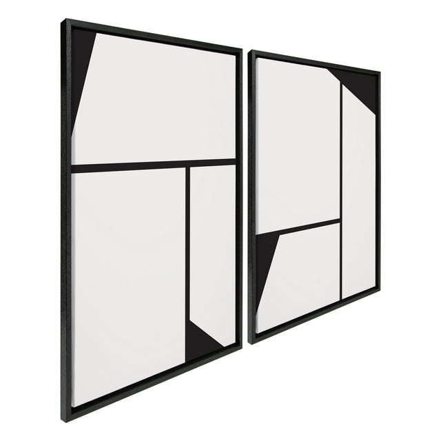 Kate and Laurel Sylvie Sleek Luxe Minimalist Black and White Abstract Framed Canvas Wall Art Set by The Creative Bunch Studio, 2 Piece 23x33 Black, Simple Minimal Art Set for Wall
