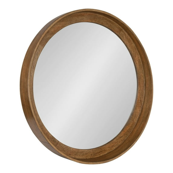 Kate and Laurel  Basking Wall Mirror with Shelf Walnut 30" Diameter