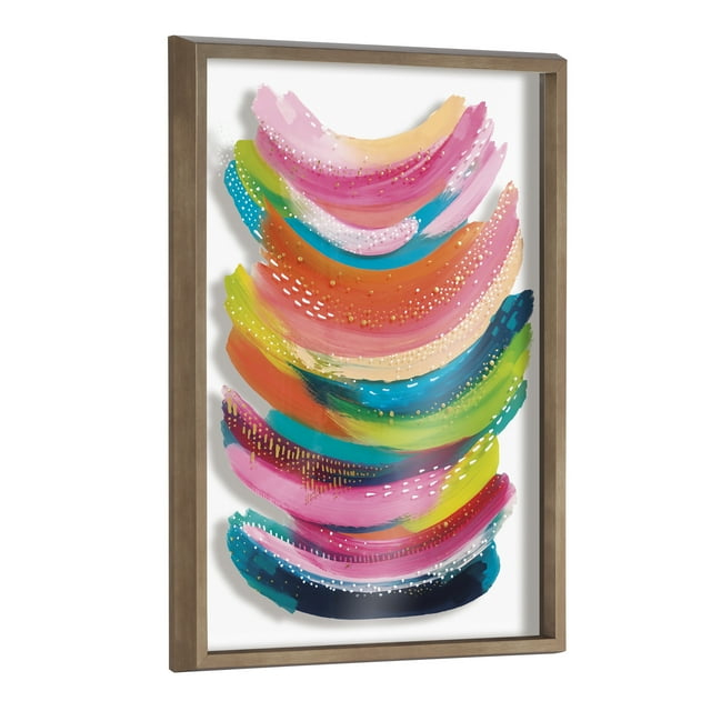 Kate and Laurel Blake Bright Abstract Framed Printed Glass Wall Art by Jessi Raulet of Ettavee, 18x24 Gold, Modern Colorful Abstract Art for Wall
