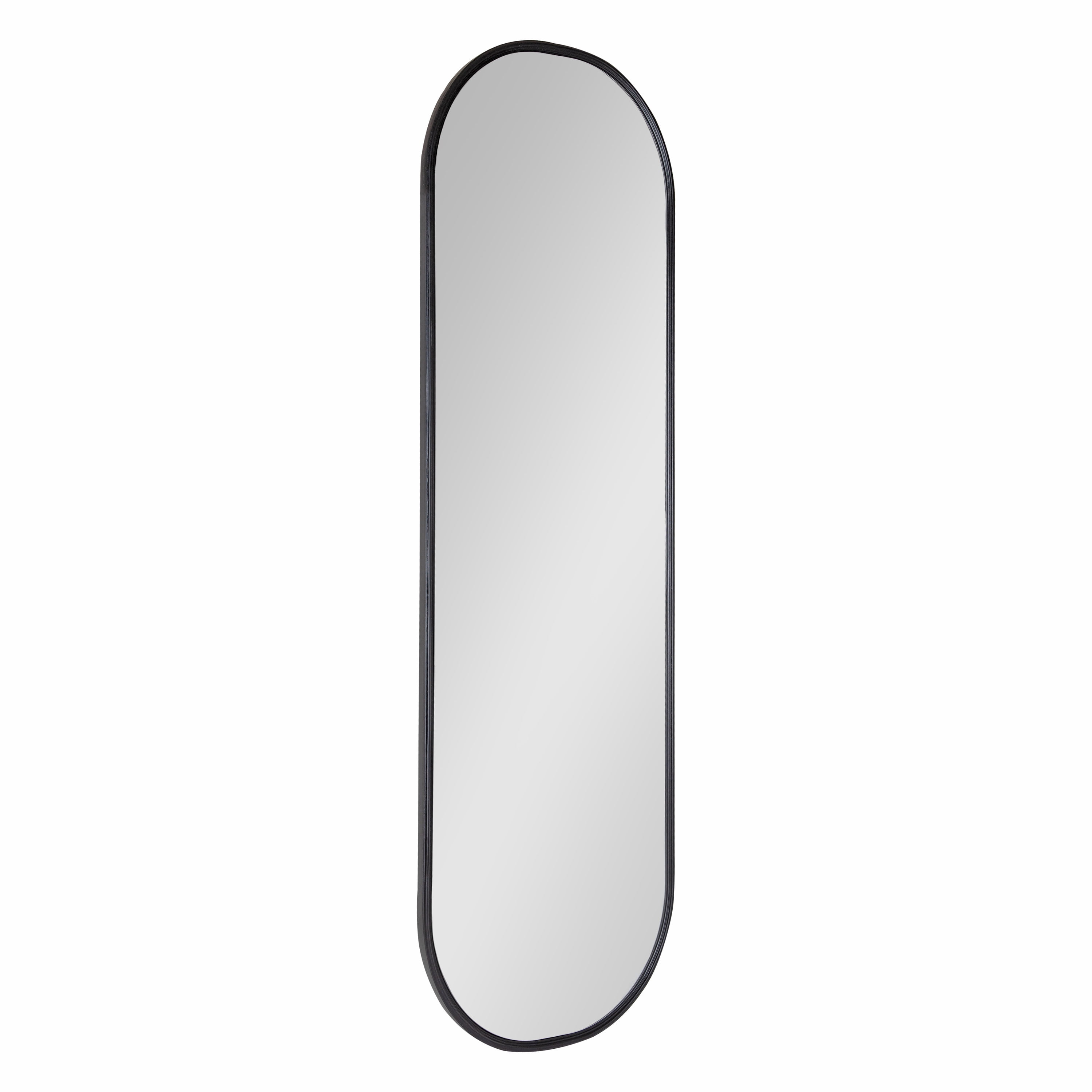 Kate and Laurel Caskill Modern Oval Mirror, 16" x 48", Black, Capsule-Shaped Accent Mirror for Entryway, Living Room, or Bathroom