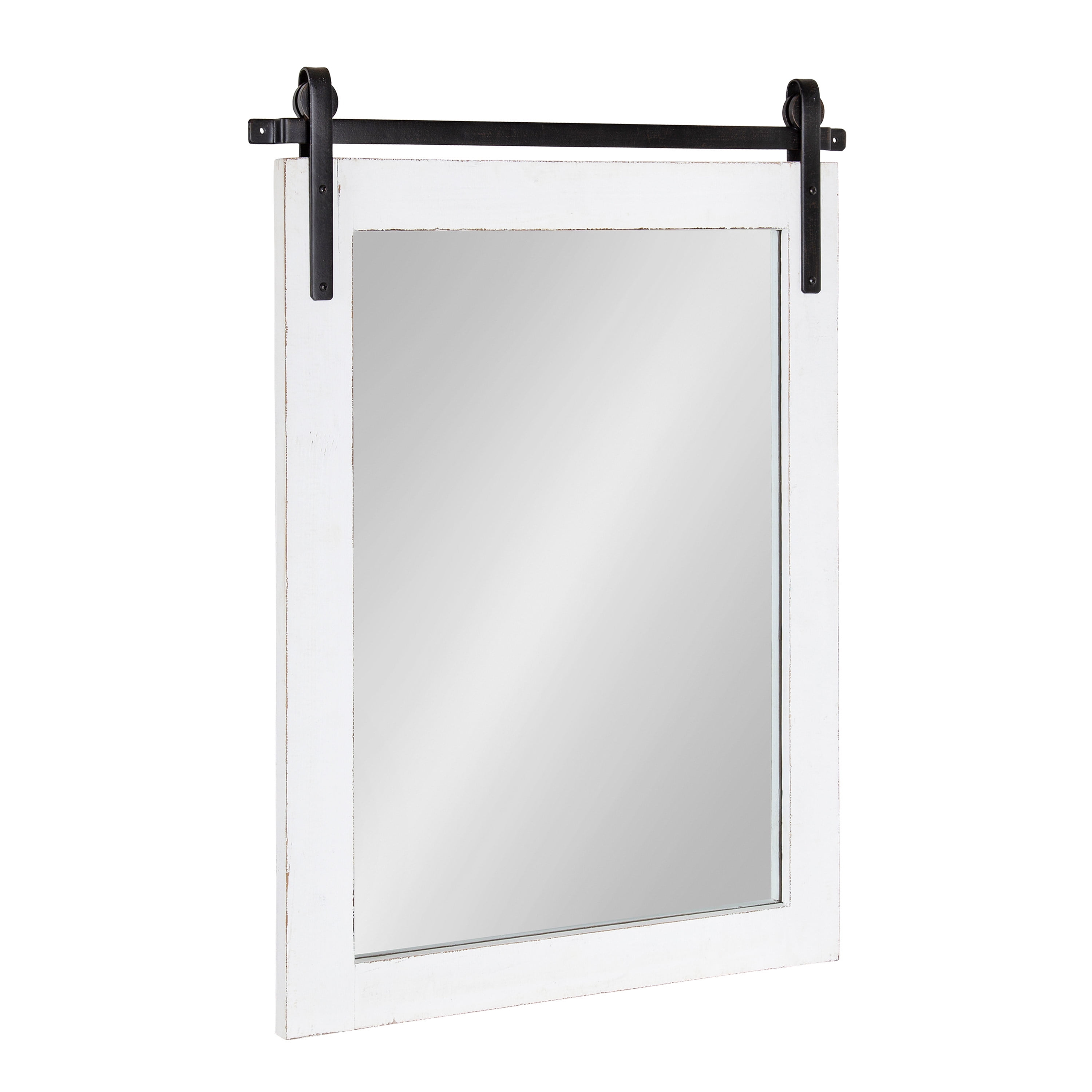 Kate and Laurel Cates Farmhouse Wood Framed Wall Mirror, 18 x 26, White, Barn Door-Inspired Rustic Mirrors for Wall