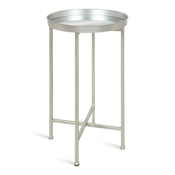Kate and Laurel Celia Modern Folding Metal Side Table, 14 x 14 x 25.75, Silver, Decorative Space Saving End Table for Hosting, Storage, and Display