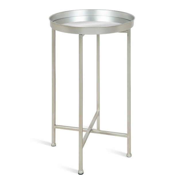 Kate and Laurel Celia Modern Folding Metal Side Table, 14 x 14 x 25.75, Silver, Decorative Space Saving End Table for Hosting, Storage, and Display