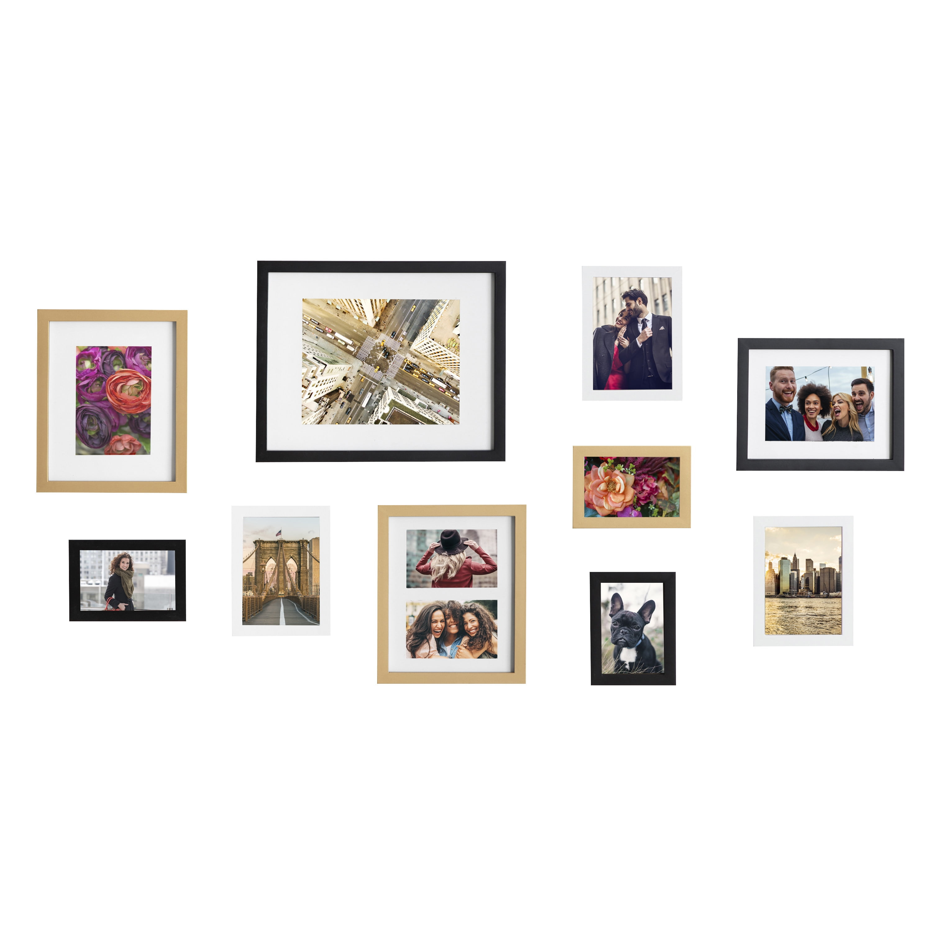 Kate and Laurel Gallery Modern Glam Frame Set, Set of 10, Black, White, and Gold