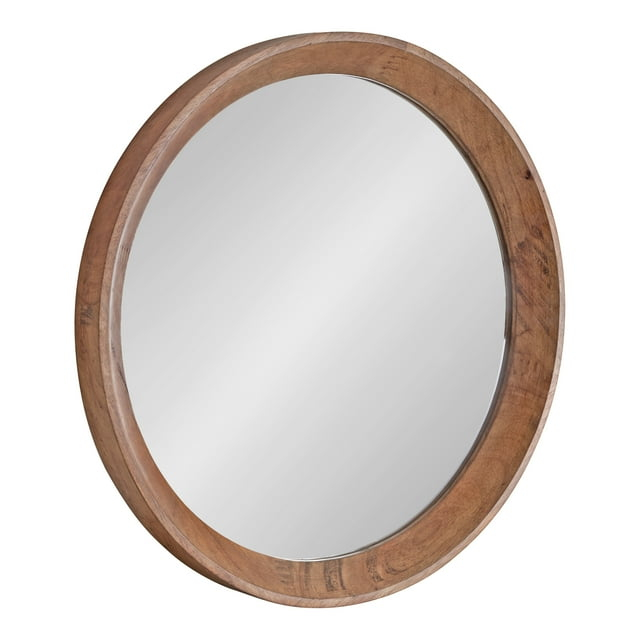 Kate and Laurel Hartman Transitional Round Wood Framed Wall Mirror, 24" Diameter, Brown, Boho Chic Round Mirror for Wall