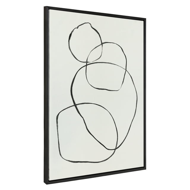 Kate and Laurel Sylvie 869 Going in Circles Framed Canvas Wall Art by Teju Reval of SnazzyHues, 31.5x41.5 Black, Modern Abstract Wall Decor Art