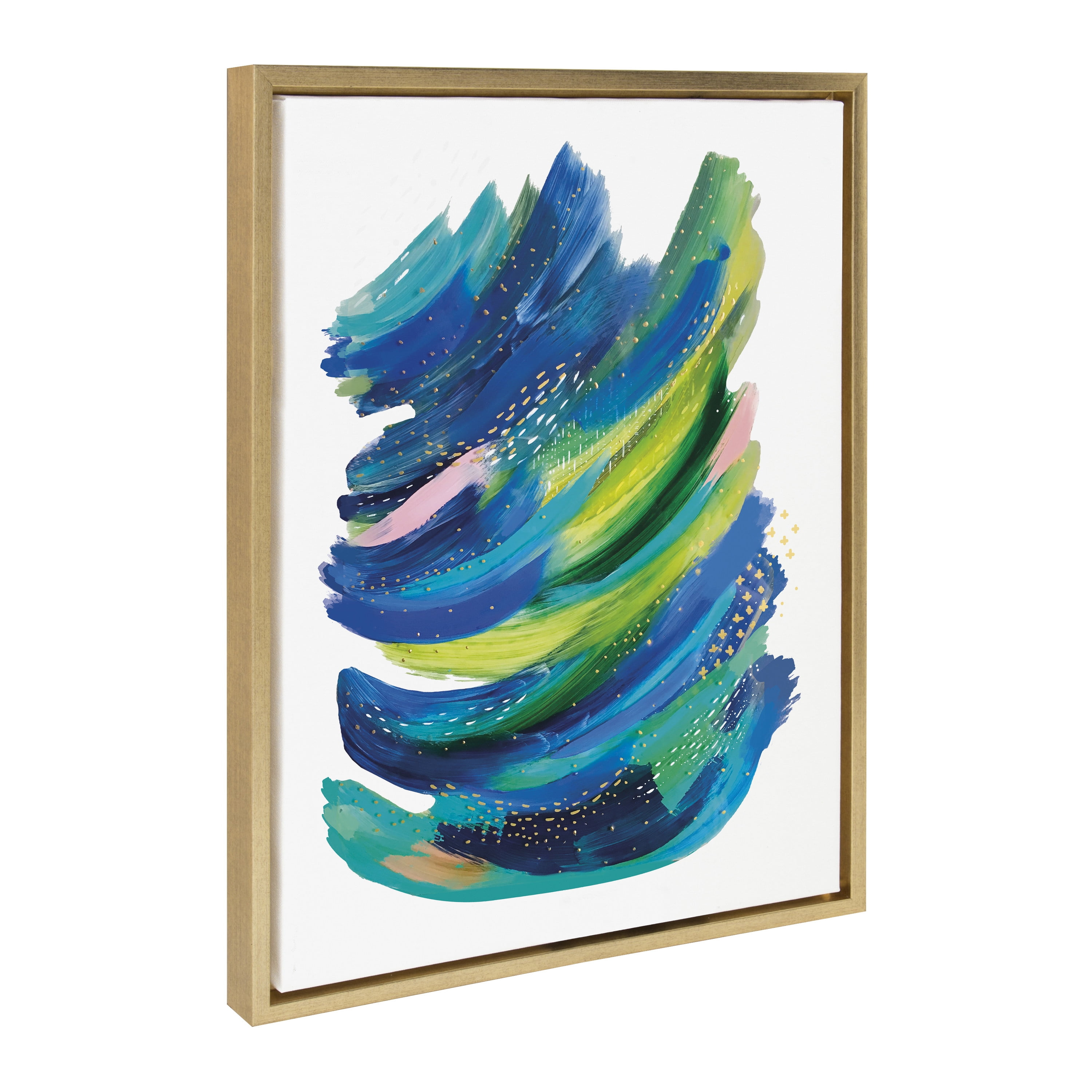 Kate and Laurel Sylvie Bright Abstract 2 Framed Canvas Wall Art by Jessi Raulet of Ettavee, 18x24 Gold, Modern Colorful Brushstrokes Art for Wall