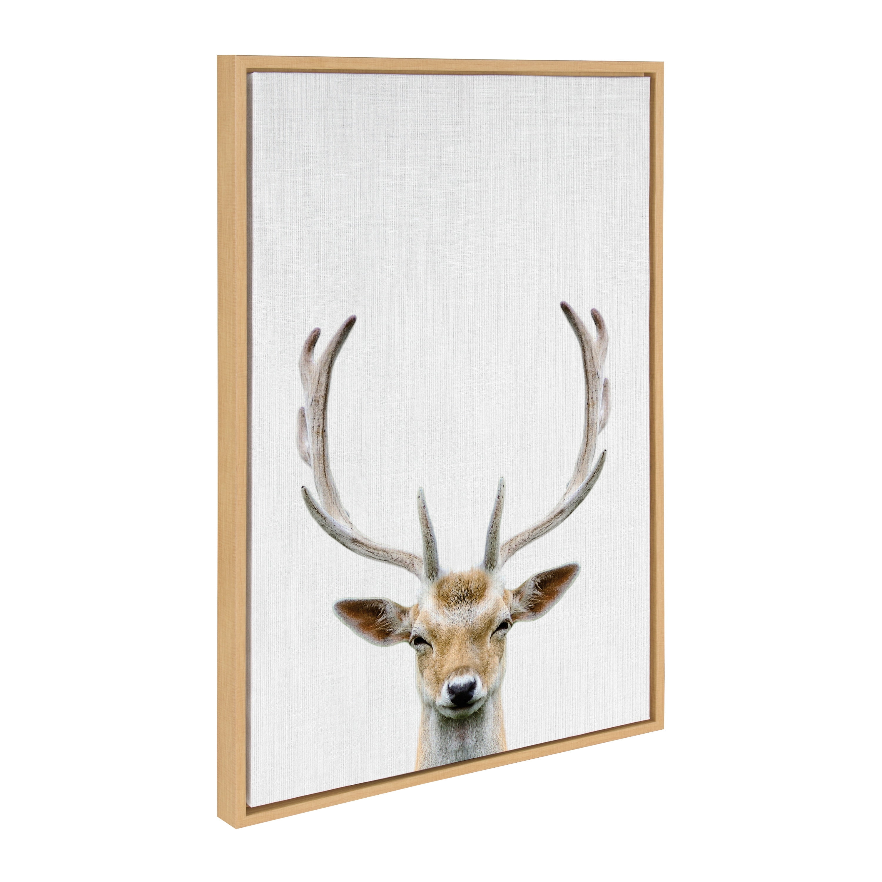 Kate and Laurel Sylvie Deer Color Framed Canvas Wall Art by Simon Te of Tai Prints, 23x33 Natural, Rustic Forest Animal Deer Portrait Art