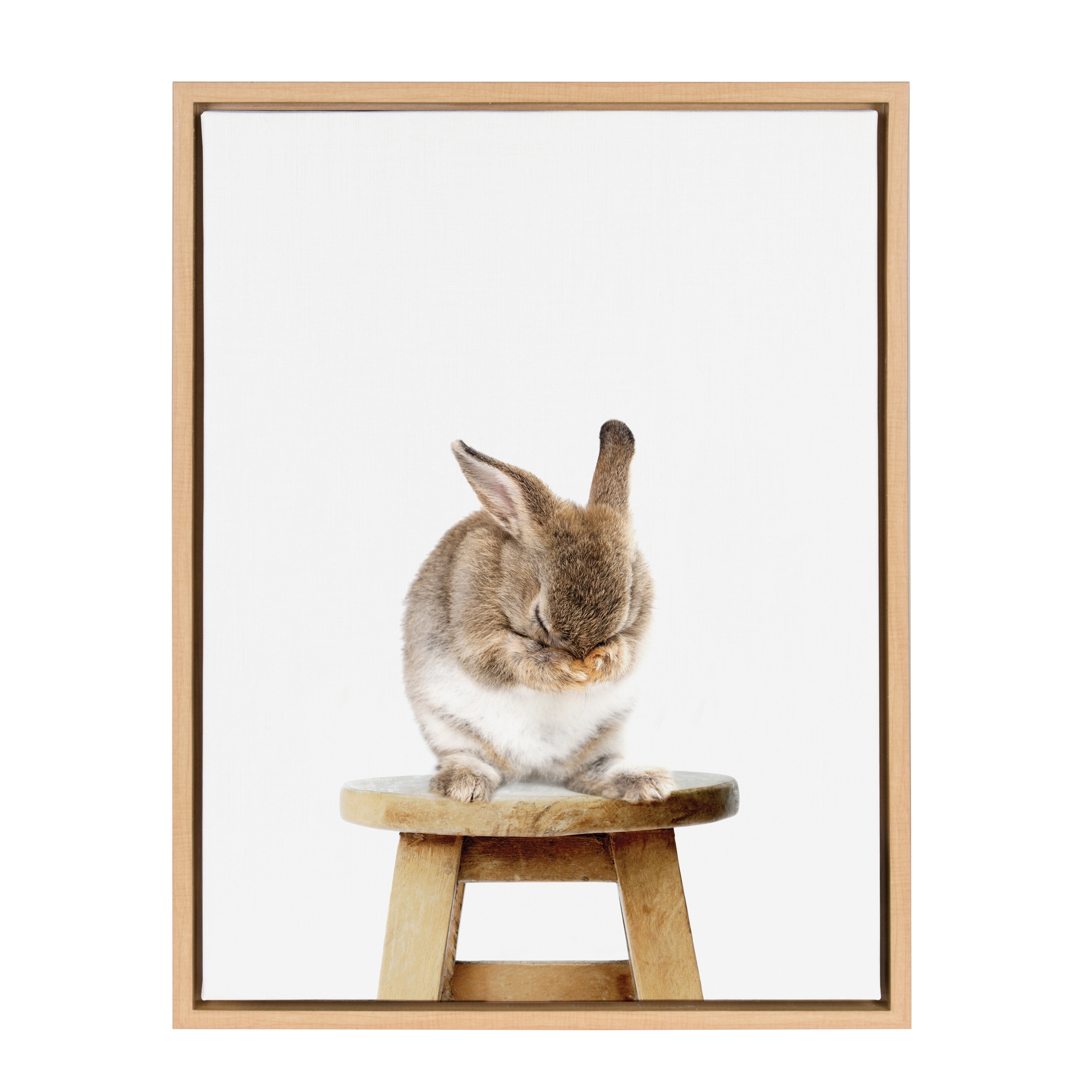 WFSposter Cute Shy Bunny Rabbit Animal Print Portrait Framed Canvas Wall Art,18x24 Natural Whimsical Baby Animal Art for Home Decoration