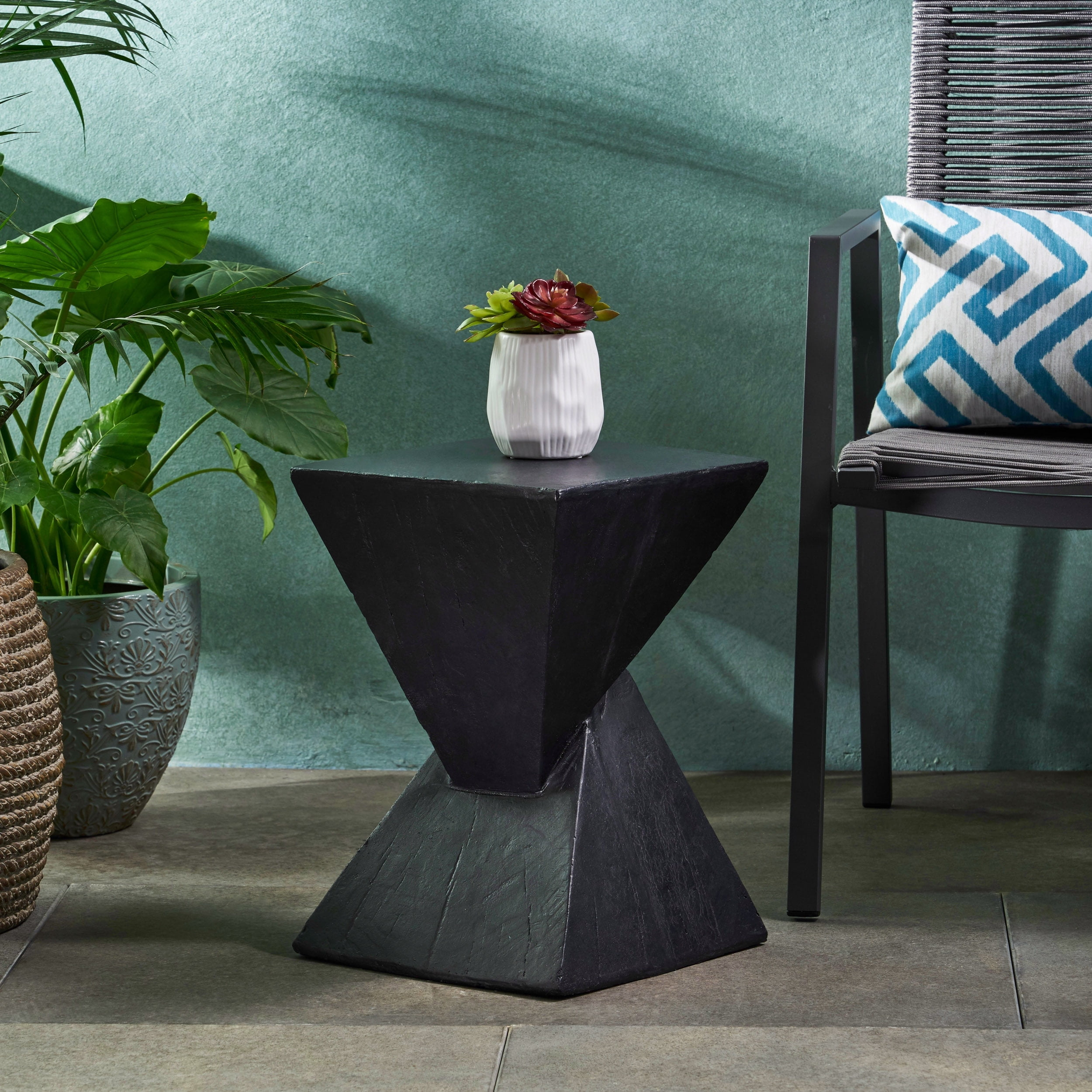 Katie Outdoor Lightweight Concrete Accent Table, Black