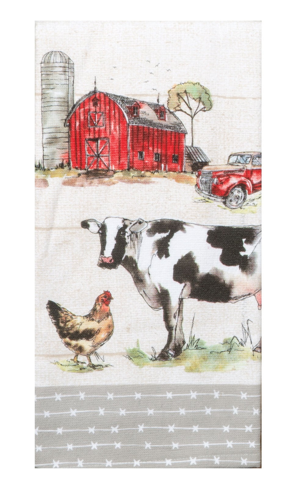Country Life Barn Scene Cow Chicken Dual Purpose Terry Kitchen Dish Towel Cotton